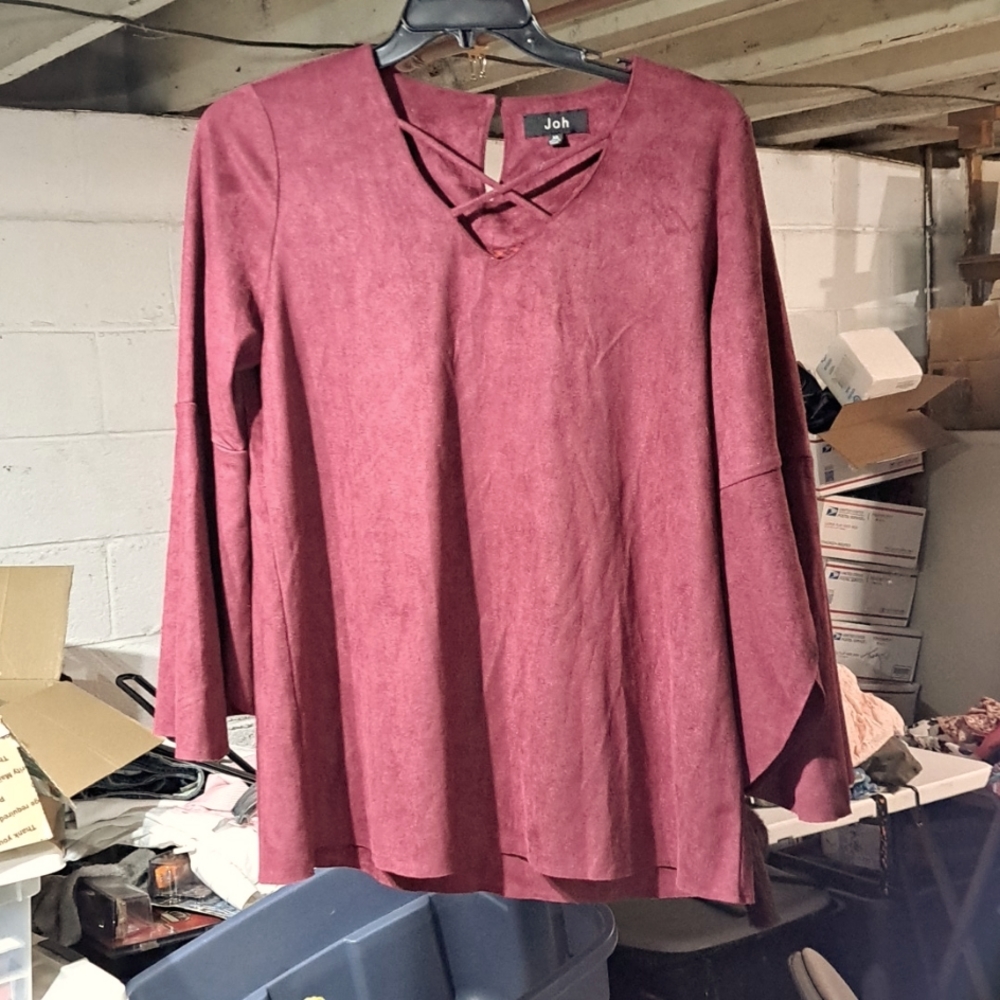 Joh faux seude xl shirt burgundy nwot